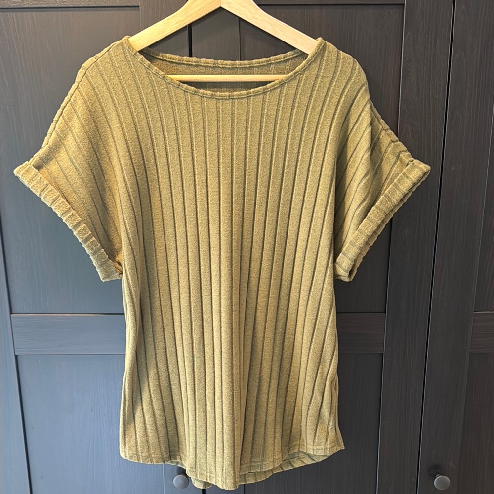 Olive Green Ribbed Women's Top